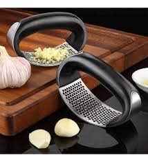 garlic press potato masher garlic crusher garlic peeler press garlic stainless steel garlic press kitchen crusher, ergonomic handle easy to use - Safqqa Egypt