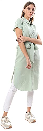 Ravin Waist-Tie Short Sleeves Striped Longline Shirt for women