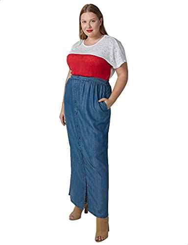 Splash Side Pockets Maxi Straight-Cut Denim Skirt for Women