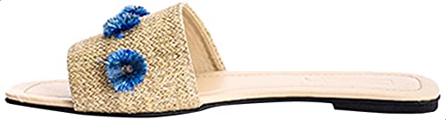 Deeda Faux-Leather Stitched Flower Detail Slide Slippers for Women - Safqqa Egypt