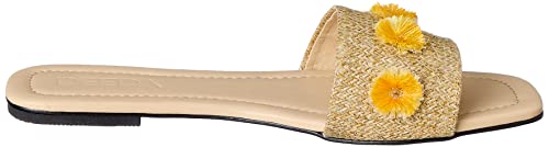 Deeda Women’s Faux-Leather Slide Slippers with Stitched Flower Detail