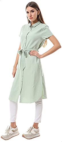 Ravin Waist-Tie Short Sleeves Striped Longline Shirt for women
