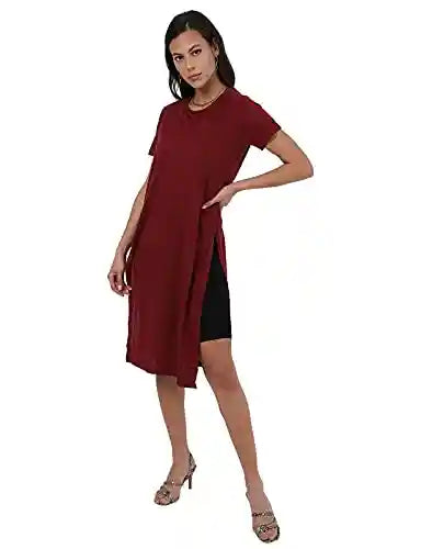 Jamila Cotton Round-Neck Short-Sleeve Side-Slits Longline Top For Women - Safqqa Egypt