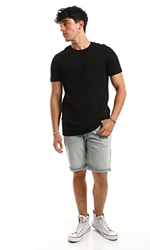 Ravin Men's Ribbed Crew Neck Solid Basic Cotton T-Shirt