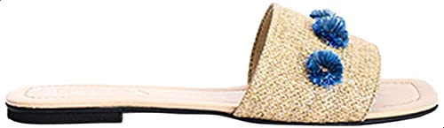 Deeda Faux-Leather Stitched Flower Detail Slide Slippers for Women - Safqqa Egypt