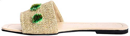 Deeda Faux-Leather Stitched Flower Detail Slide Slippers for Women - Safqqa Egypt