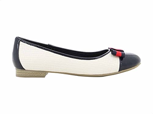 Sprox Two-Tone Front Bow Flat Shoes for Women - Navy and White