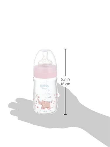 Wee Baby 140 Heat Resistant Glass Feeding Bottle with Wide Silicone Teat, 180 ml - Pink