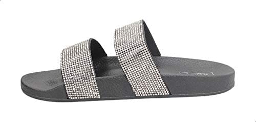Dejavu Faux Leather Studded Double Strap Slide Slippers for Women - Safqqa Egypt