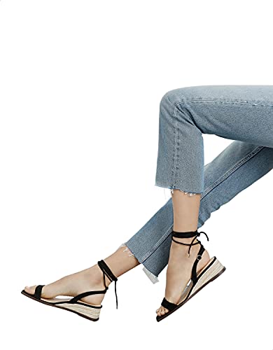 CHARLES & KEITH Women’s Fabric Ankle Wrap Wedge Sandals with Raffia Sole