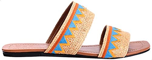 Deeda Faux-Leather Two-Tone Zigzag Detail Double Strap Slide Slippers for Women - Safqqa Egypt