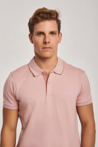 DALYDRESS Men's Casual Short Sleeve Cotton Polo Shirt with Striped Collar - Regular Fit - Model 220-470-302-13