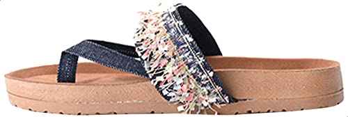 Deeda Women's Faux-Leather Thong Slippers with Tassel Detail - Navy and Pink - Safqqa Egypt