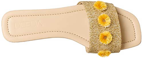 Deeda Women’s Faux-Leather Slide Slippers with Stitched Flower Detail