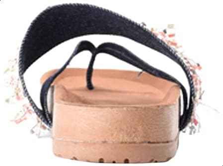 Deeda Women's Faux-Leather Thong Slippers with Tassel Detail - Navy and Pink - Safqqa Egypt