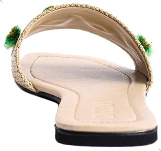 Deeda Faux-Leather Stitched Flower Detail Slide Slippers for Women - Safqqa Egypt
