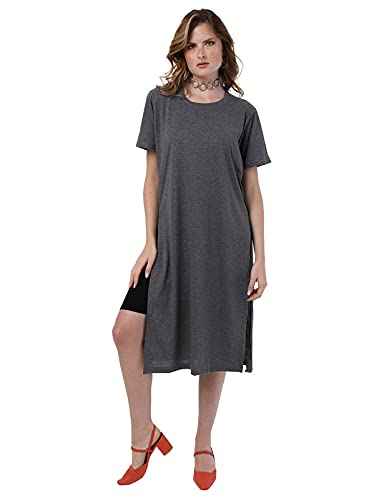 Jamila Cotton Round-Neck Short-Sleeve Side-Slits Longline Top For Women - Safqqa Egypt