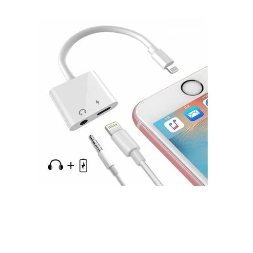 Keendex KX 2473 Lightning 2 in 1 3.5mm Earphone Audio & Charger Splitter Compatible for iPhone/iPad/iPod - White