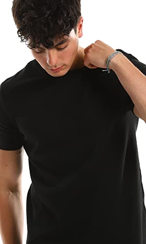 Ravin Men's Ribbed Crew Neck Solid Basic Cotton T-Shirt