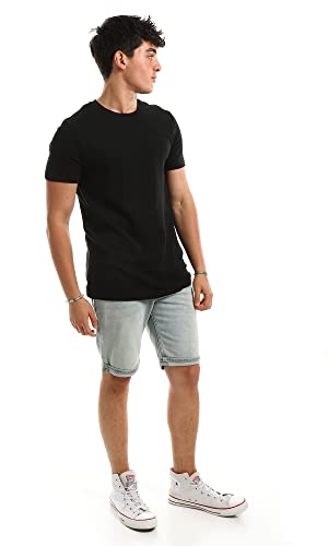 Ravin Men's Ribbed Crew Neck Solid Basic Cotton T-Shirt