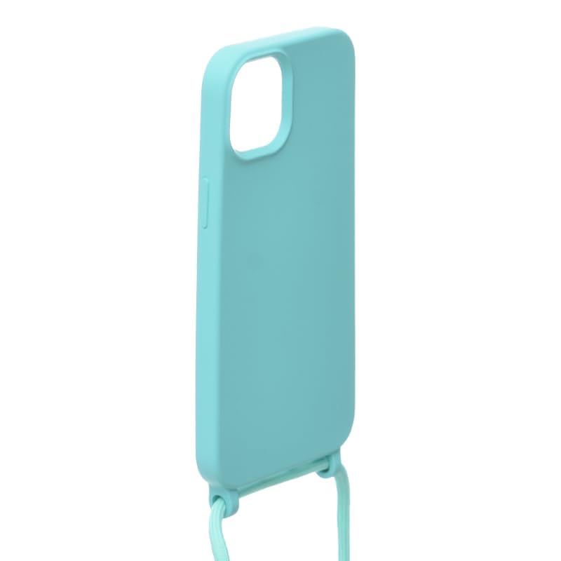 Silicone Back Phone Protection Cover With Fabric Strap And Safety Edges For Iphone 14 6.7 - Turquoise