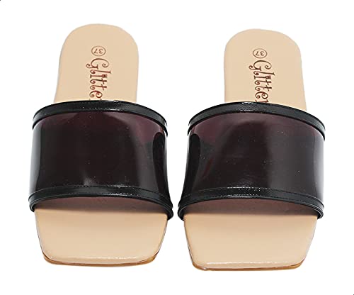 Glitter Plain Square Toe Sheer Flat Slides for Women