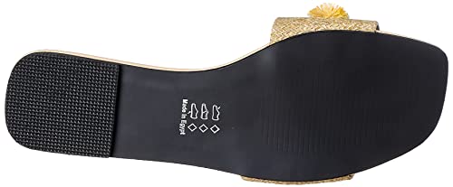 Deeda Women’s Faux-Leather Slide Slippers with Stitched Flower Detail