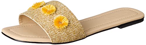 Deeda Women’s Faux-Leather Slide Slippers with Stitched Flower Detail