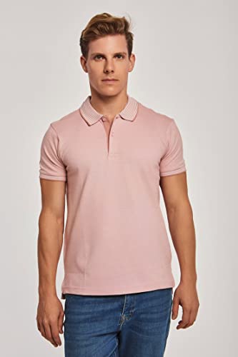 DALYDRESS Men's Casual Short Sleeve Cotton Polo Shirt with Striped Collar - Regular Fit - Model 220-470-302-13