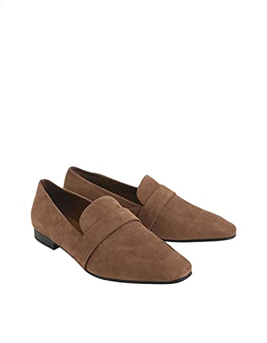 CHARLES & KEITH Women’s Suede Loafers with Wide Front Strap and Heel