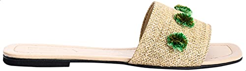 Deeda Faux-Leather Stitched Flower Detail Slide Slippers for Women - Safqqa Egypt