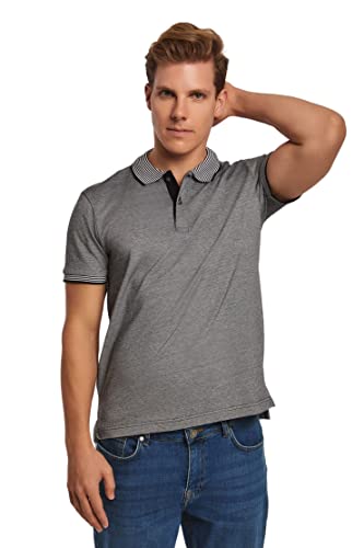 DALYDRESS Men's Casual Short Sleeve Cotton Polo Shirt with Striped Collar - Regular Fit - Model 220-470-302-13