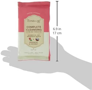 مناديل من  The Crème Shop للتنظيف مع جوز الهند وماء الورد تنظف البشرة بلطف وتمنحها الانتعاش. تحتوي العبوة على 20 منديل 