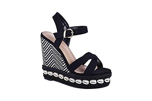صندل Pixi Suede Shell Detail Cross Strap Wedge للنساء