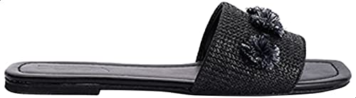 Deeda Faux-Leather Stitched Flower Detail Slide Slippers for Women - Safqqa Egypt