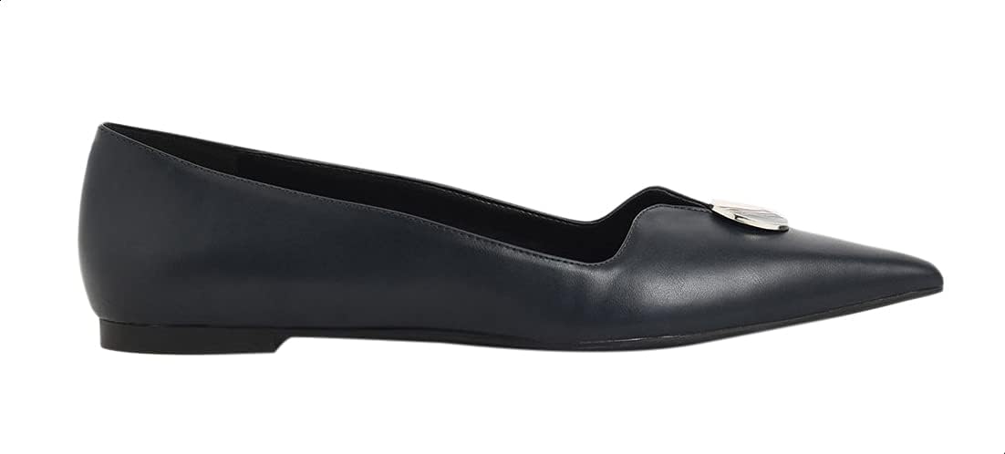 CHARLES & KEITH Women’s Pointed Toe Faux Leather Ballerinas with Front Button Detail