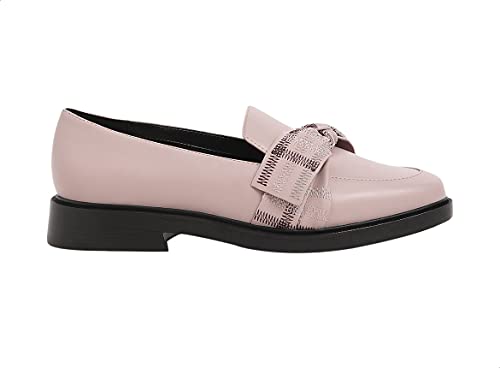 CHARLES & KEITH Embroidered Front Ribbon Round Toe Heeled Faux Leather Loafers for Women