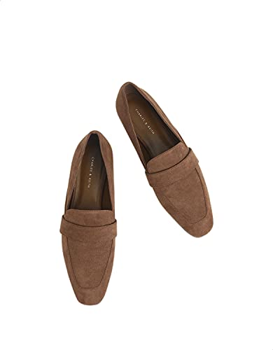 CHARLES & KEITH Women’s Suede Loafers with Wide Front Strap and Heel