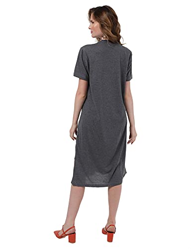 Jamila Cotton Round-Neck Short-Sleeve Side-Slits Longline Top For Women,Soft, breathable cotton for comfort throughout the day.