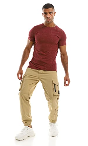 Ravin Men's Ribbed Crew Neck Solid Basic Cotton T-Shirt