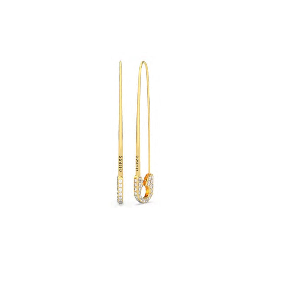 Guess Stainless Steel Zircon Embellished Stone Safety Pin Earrings for Women - Gold