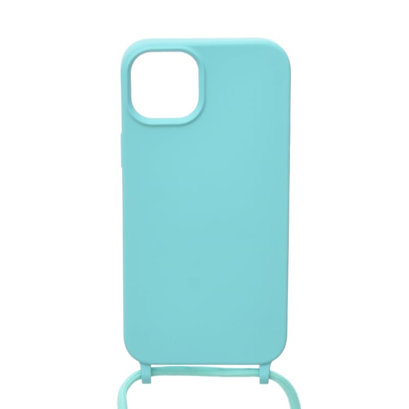 Silicone Back Phone Protection Cover With Fabric Strap And Safety Edges For Iphone 14 6.7 - Turquoise