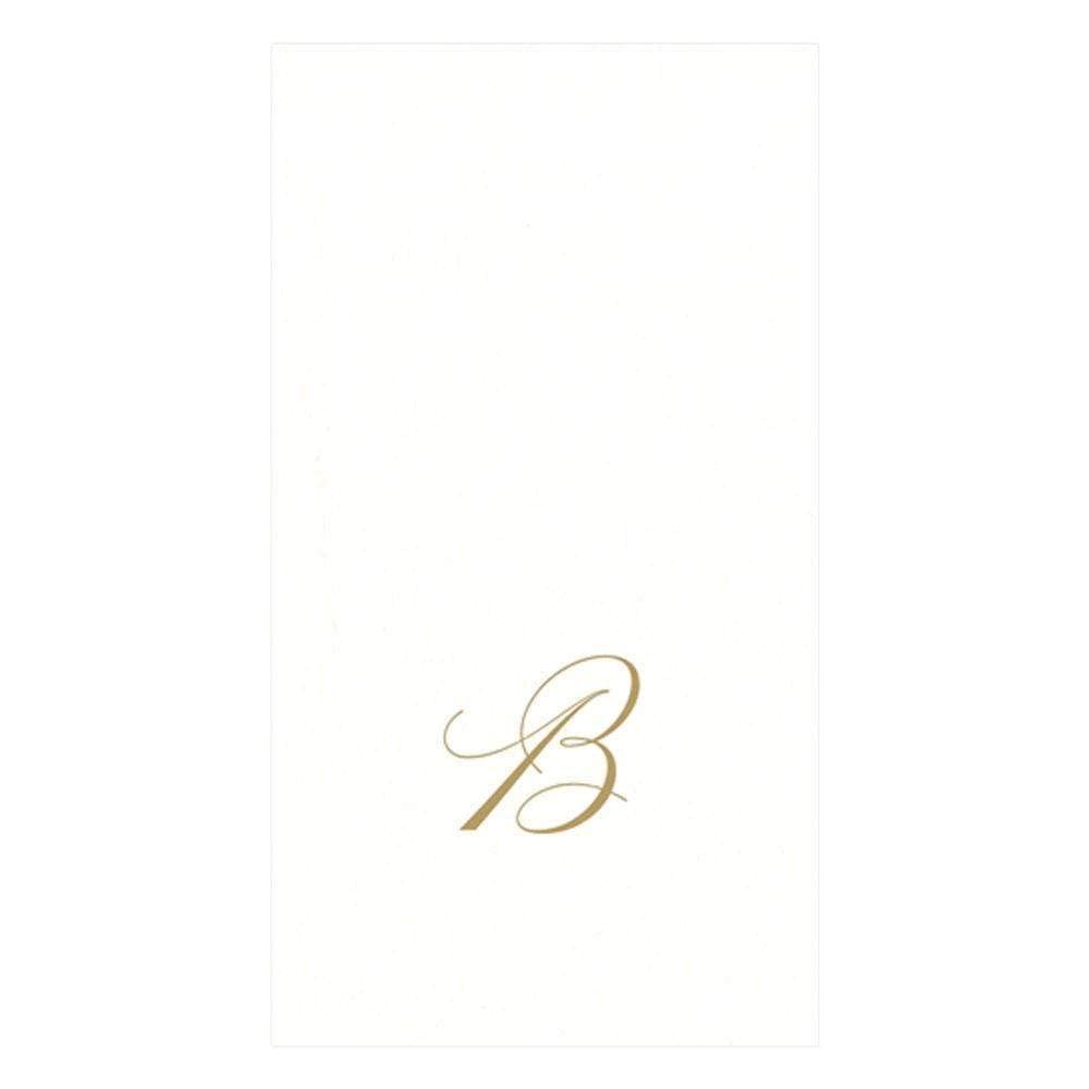 (B) - Entertaining with Caspari White Pearl Paper Linen Guest Towels, Monogram Initial B, Pack of 24