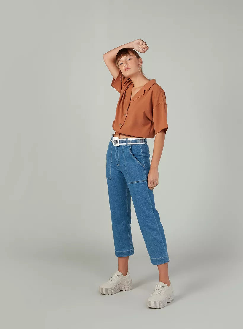 Plain Top with Notched Lapel and Short Sleeves