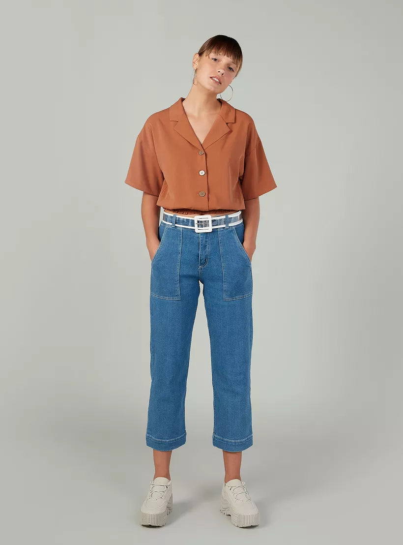 Plain Top with Notched Lapel and Short Sleeves