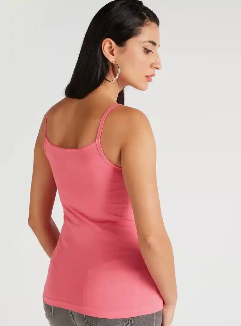 Solid Spaghetti Camisole with Scoop Neck - Safqqa Egypt