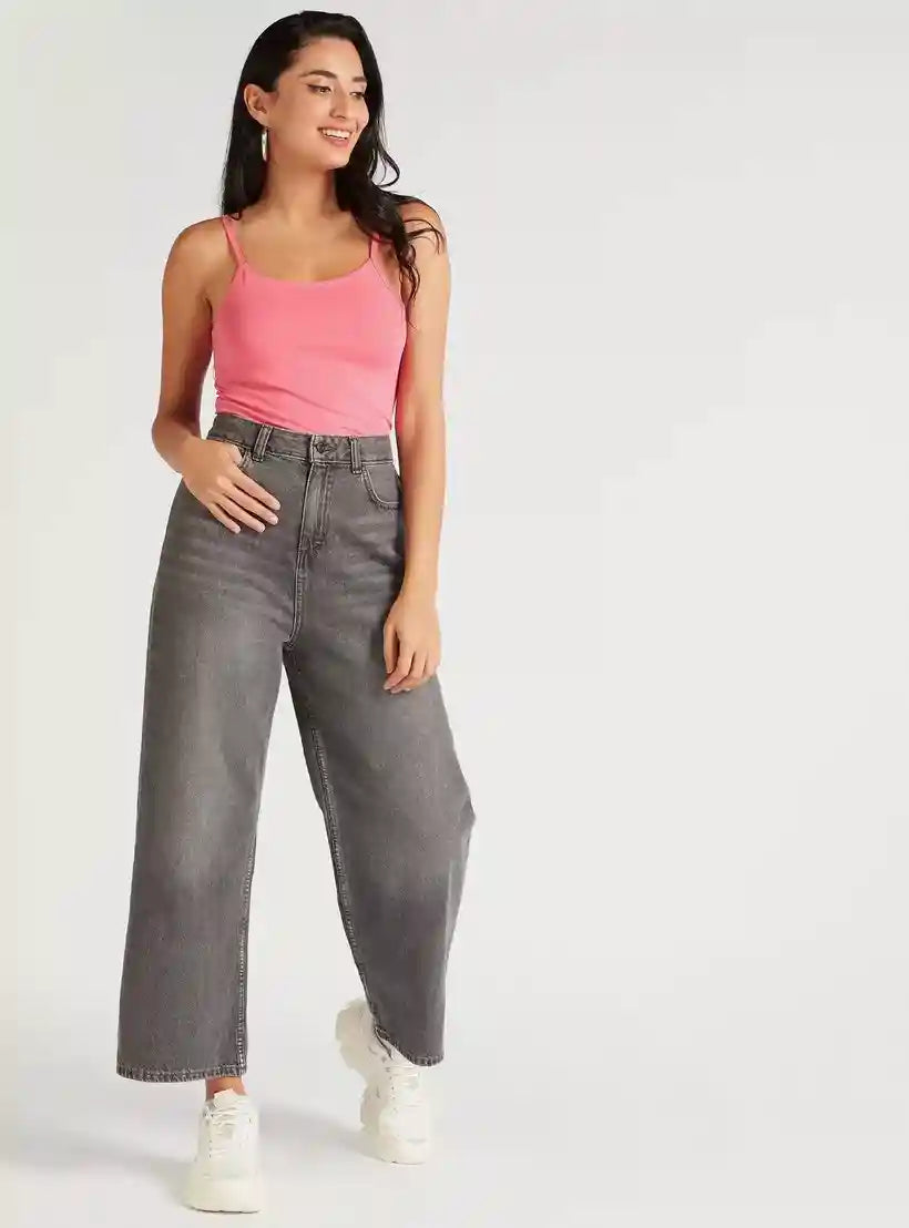 Solid Spaghetti Camisole with Scoop Neck - Safqqa Egypt
