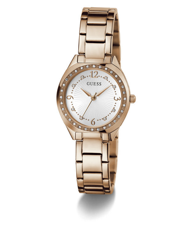 Guess Women’s Watch with Rose Gold Tone Case, White Dial – Quartz