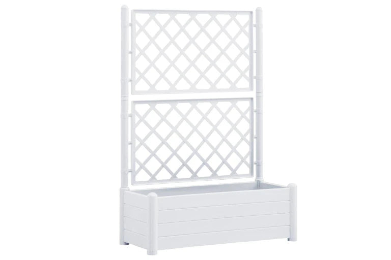 Stefanplast 80 L Outdoor Rectangular Planter Box with Trellis – White Wood-Effect