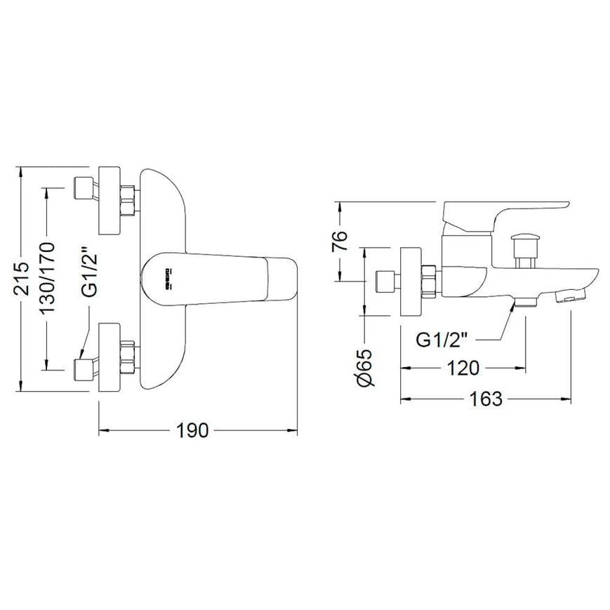 Genebre 6410032 Bathtub Mixer, Wall-Mounted Bath Faucet, Chrome Finish